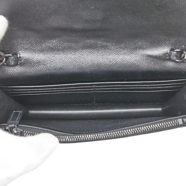 サンローラン YSLロゴ エンベローブ チェーンウォレット ショルダーバッグ ブラック レザー レディース SAINT LAURENT 【中古】