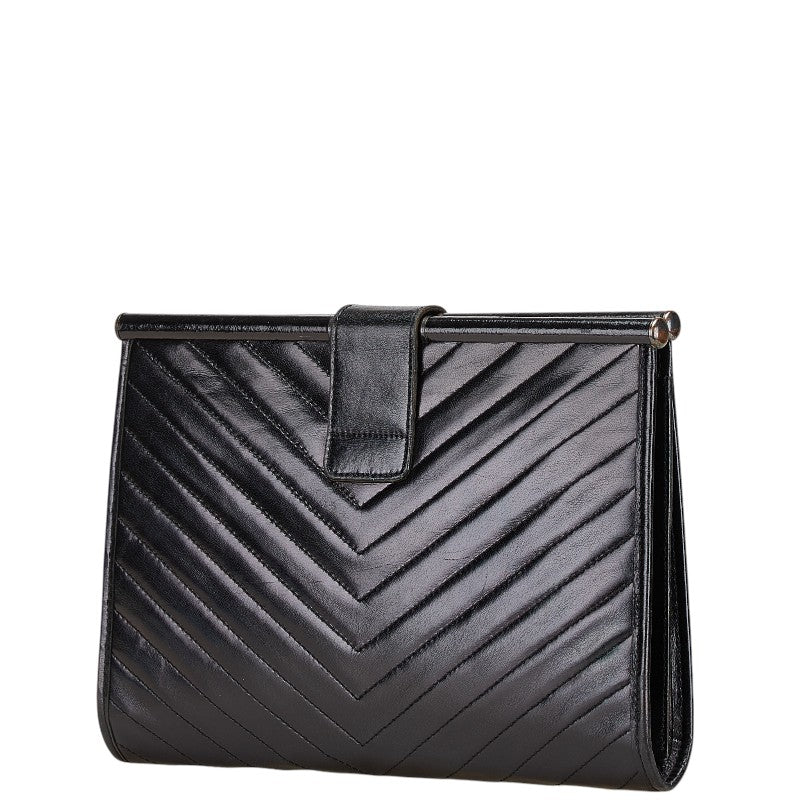 サンローラン YSLロゴ クラッチバッグ ブラック レザー レディース SAINT LAURENT 【中古】