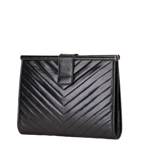 サンローラン YSLロゴ クラッチバッグ ブラック レザー レディース SAINT LAURENT 【中古】