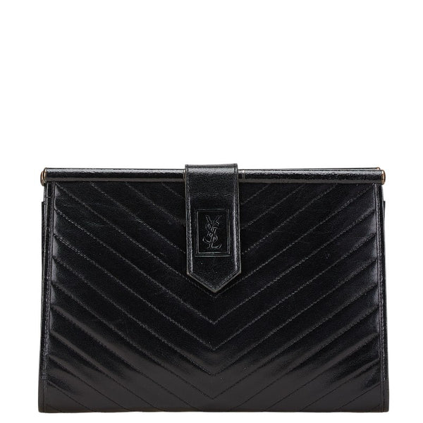 サンローラン YSLロゴ クラッチバッグ ブラック レザー レディース SAINT LAURENT 【中古】