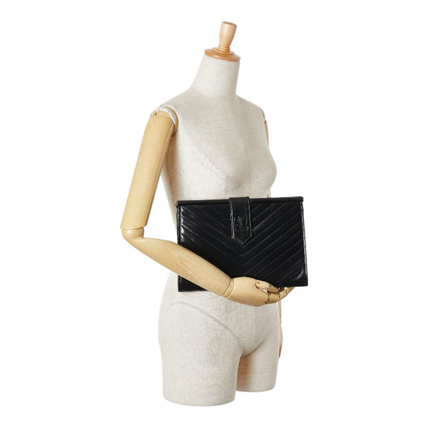 サンローラン YSLロゴ クラッチバッグ ブラック レザー レディース SAINT LAURENT 【中古】