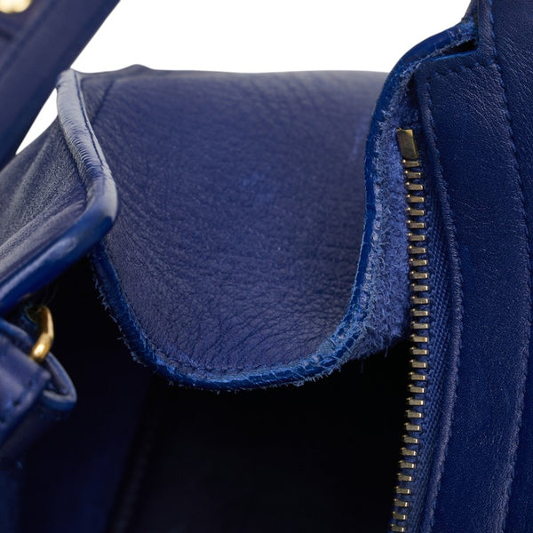 サンローラン YSLロゴ プチカバス ハンドバッグ ショルダーバッグ 2WAY 311210 ブルー レザー レディース SAINT LAURENT 【中古】