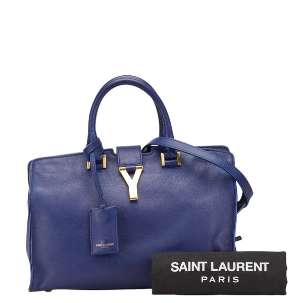 サンローラン YSLロゴ プチカバス ハンドバッグ ショルダーバッグ 2WAY 311210 ブルー レザー レディース SAINT LAURENT 【中古】