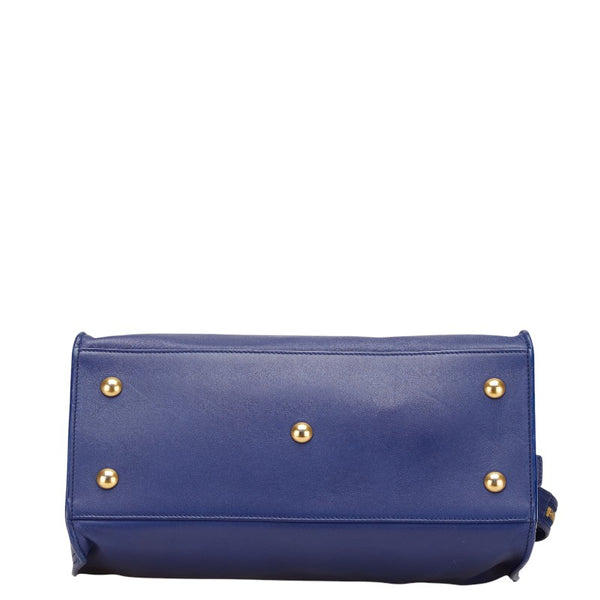 サンローラン YSLロゴ プチカバス ハンドバッグ ショルダーバッグ 2WAY 311210 ブルー レザー レディース SAINT LAURENT 【中古】
