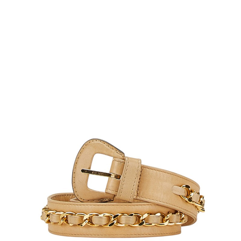 シャネル チェーン ベルト 65/26 ベージュ レザー レディース CHANEL 【中古】