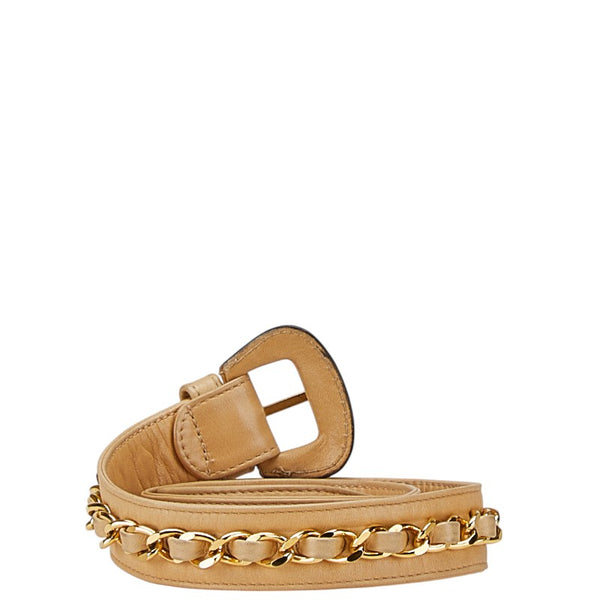 シャネル チェーン ベルト 65/26 ベージュ レザー レディース CHANEL 【中古】