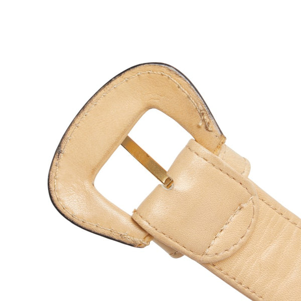 シャネル チェーン ベルト 65/26 ベージュ レザー レディース CHANEL 【中古】