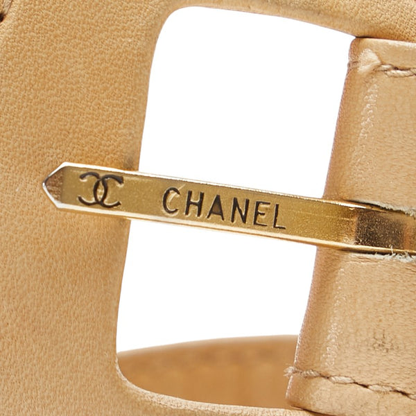 シャネル チェーン ベルト 65/26 ベージュ レザー レディース CHANEL 【中古】