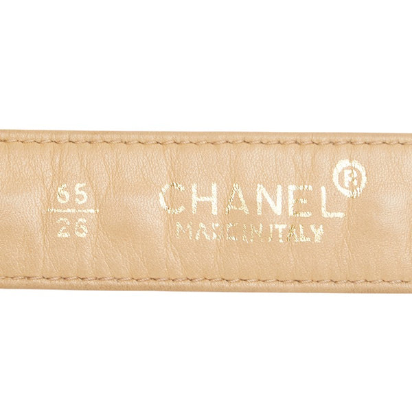 シャネル チェーン ベルト 65/26 ベージュ レザー レディース CHANEL 【中古】