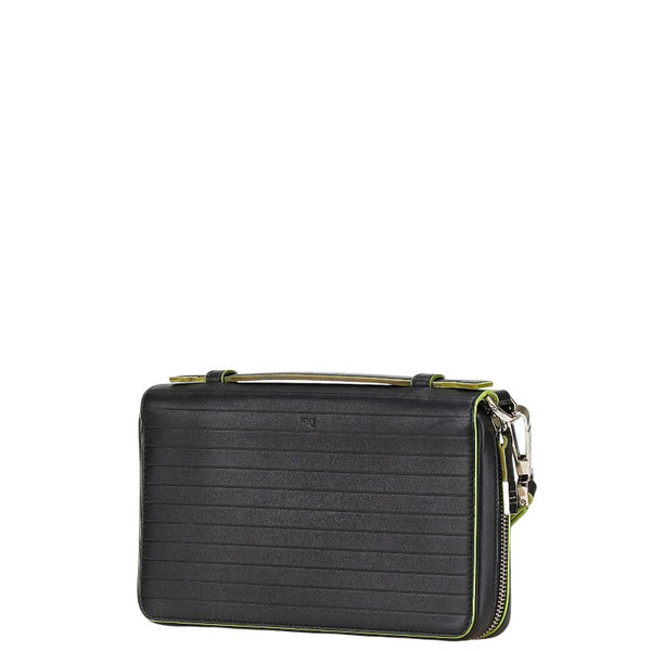 ディオール ラウンドファスナー 長財布 オーガナイザー ブラック ライトグリーン レザー レディース Dior 【中古】