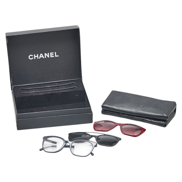 シャネル ココマーク 伊達眼鏡 メガネ サングラス 5392-A ネイビー ワインレッド プラスチック レディース CHANEL 【中古】