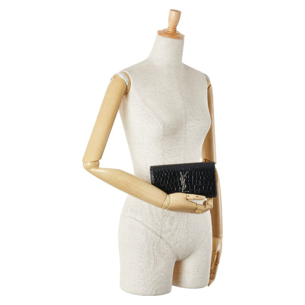 サンローラン YSL クロコ型押し 長財布 372266 ブラック レザー レディース SAINT LAURENT 【中古】