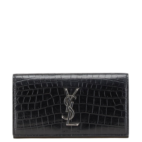 サンローラン YSL クロコ型押し 長財布 372266 ブラック レザー レディース SAINT LAURENT 【中古】
