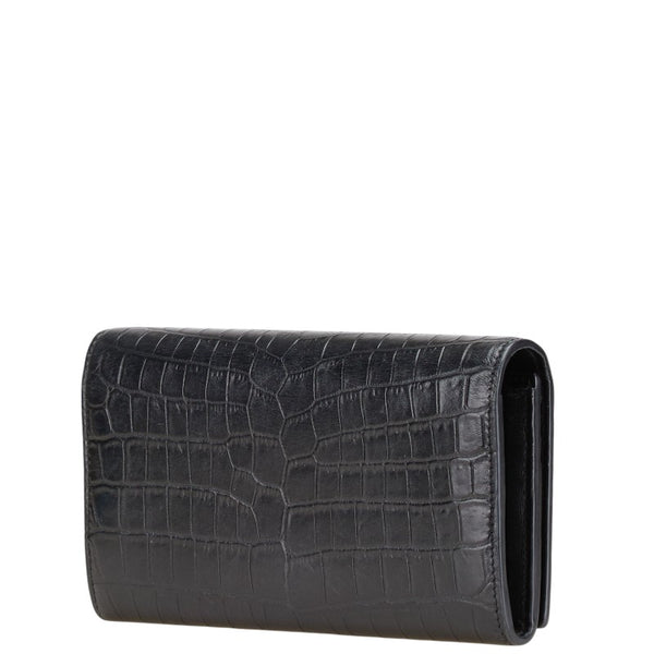 サンローラン YSL クロコ型押し 長財布 372266 ブラック レザー レディース SAINT LAURENT 【中古】