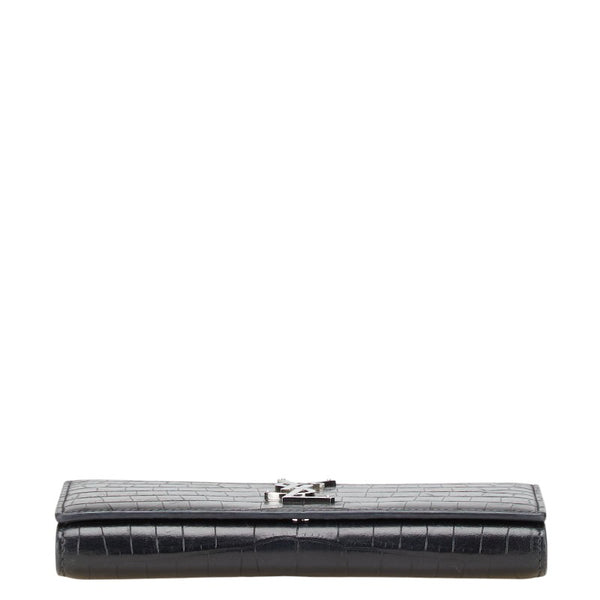 サンローラン YSL クロコ型押し 長財布 372266 ブラック レザー レディース SAINT LAURENT 【中古】