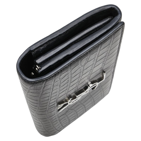 サンローラン YSL クロコ型押し 長財布 372266 ブラック レザー レディース SAINT LAURENT 【中古】