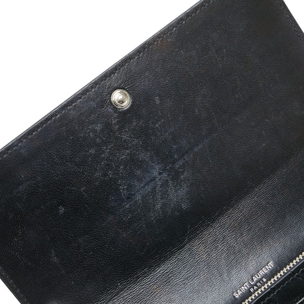 サンローラン YSL クロコ型押し 長財布 372266 ブラック レザー レディース SAINT LAURENT 【中古】