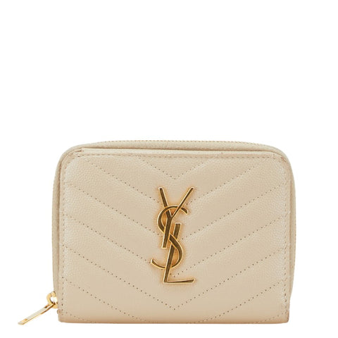 サンローラン YSL ラウンドファスナー 二つ折り財布 403793 ベージュ レザー レディース SAINT LAURENT 【中古】
