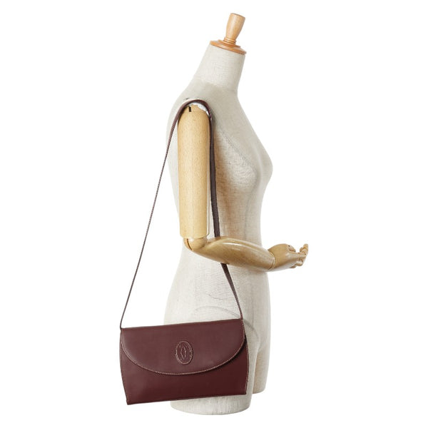 カルティエ マストライン ショルダーバッグ ワインレッド ボルドー レザー レディース CARTIER 【中古】