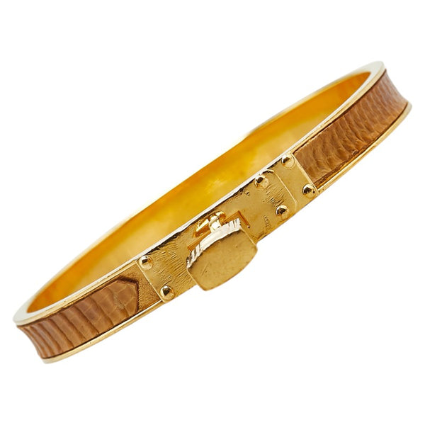 エルメス ケリーバングル カデナ モチーフ バングル ゴールド ベージュ メッキ レザー レディース HERMES 【中古】