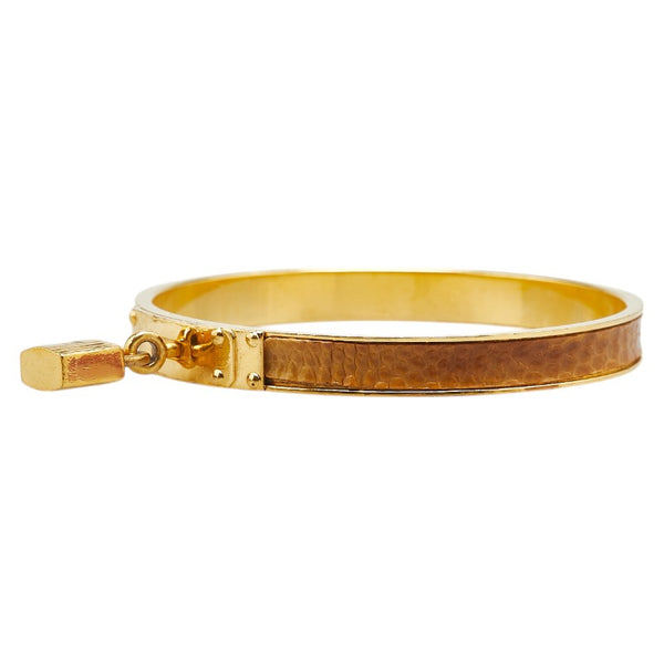 エルメス ケリーバングル カデナ モチーフ バングル ゴールド ベージュ メッキ レザー レディース HERMES 【中古】
