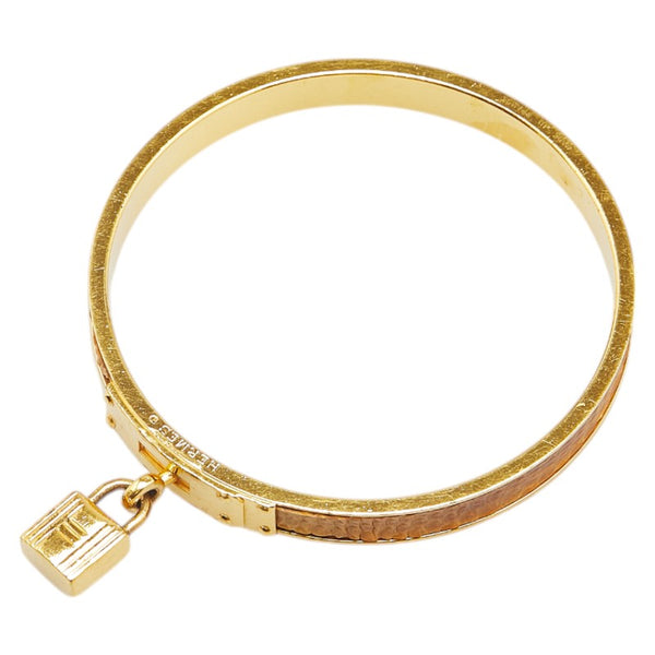 エルメス ケリーバングル カデナ モチーフ バングル ゴールド ベージュ メッキ レザー レディース HERMES 【中古】
