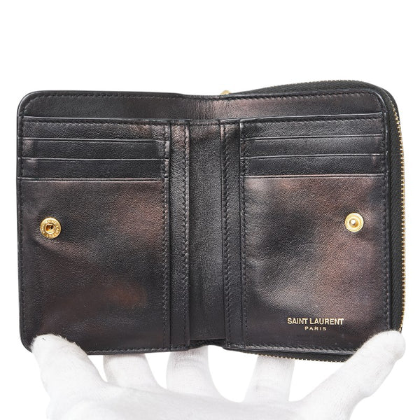 サンローラン YSLロゴ 二つ折り財布 コンパクトウォレット 403964 パープル系 パテントレザー レディース SAINT LAURENT 【中古】