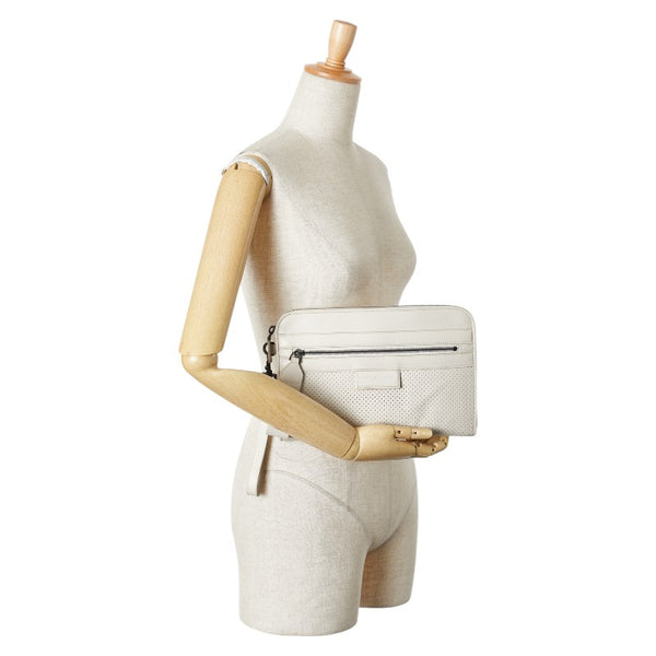 ボッテガヴェネタ パンチング クラッチバッグ セカンドバッグ ホワイト レザー メンズ BOTTEGAVENETA 【中古】