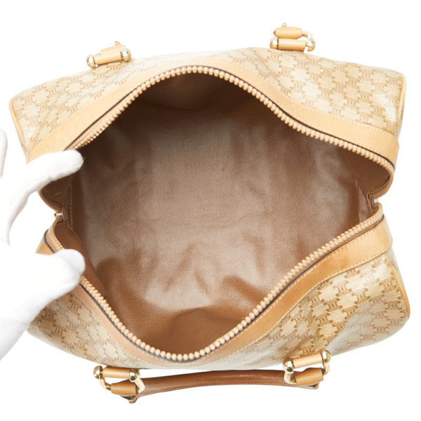 セリーヌ マカダム ハンドバッグ ミニボストンバッグ ベージュ PVC レザー レディース CELINE 【中古】