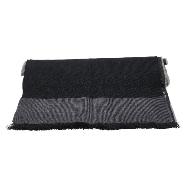 グッチ GG柄 マフラー ブラック グレー ウール レディース GUCCI 【中古】