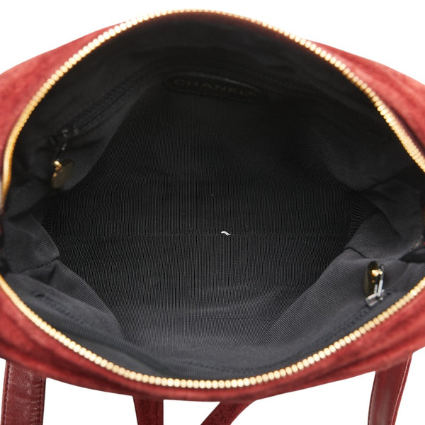 シャネル トリプルココマーク チェーン ショルダーストラップ トートバッグ ワインレッド ボルドー スウェード レディース CHANEL 【中古】