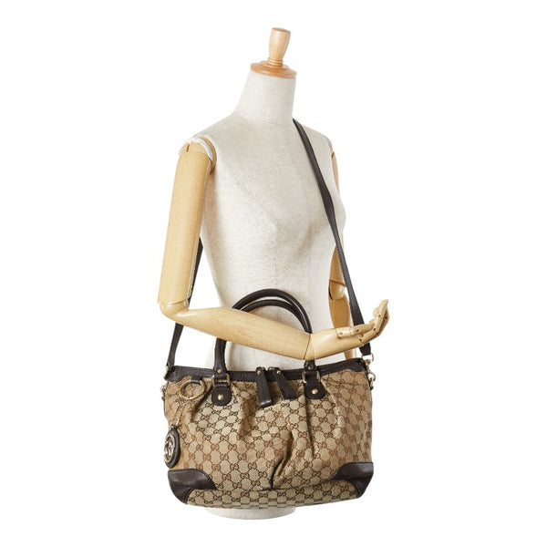 グッチ GGキャンバス スーキー ハンドバッグ ショルダーバッグ 2WAY 247902 ベージュ ブラウン キャンバス レザー レディース GUCCI 【中古】