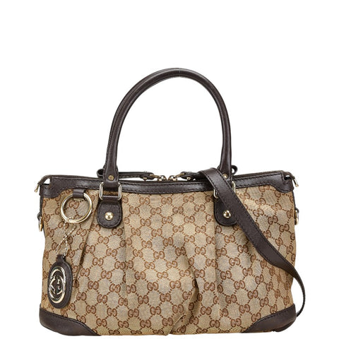 グッチ GGキャンバス スーキー ハンドバッグ ショルダーバッグ 2WAY 247902 ベージュ ブラウン キャンバス レザー レディース GUCCI 【中古】