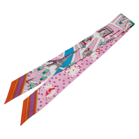 エルメス ツイリー LES NOUVEAUX AMOUREUX DE PARIS 新 パリの恋人たち スカーフ ピンク マルチカラー レディース HERMES 【中古】