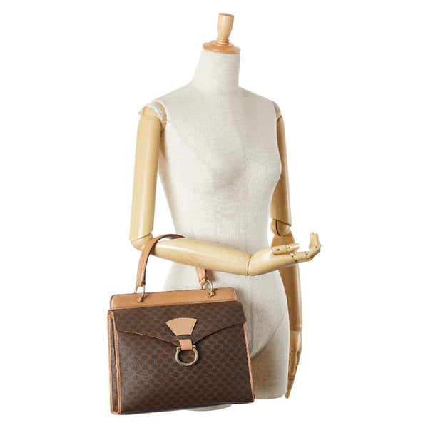 セリーヌ マカダム ハンドバッグ ブラウン PVC レザー レディース CELINE 【中古】