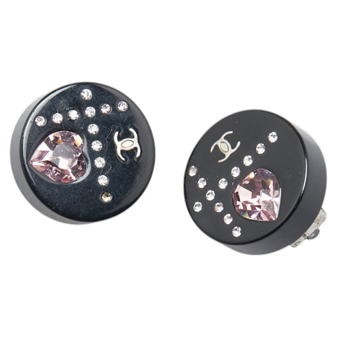 シャネル ココマーク ラインストーン ハート イヤリング ブラック ゴールド プラスチック メタル レディース CHANEL 【中古】