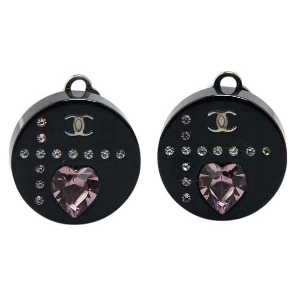 シャネル ココマーク ラインストーン ハート イヤリング ブラック ゴールド プラスチック メタル レディース CHANEL 【中古】