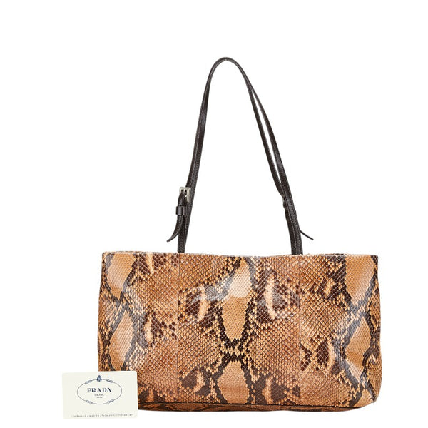 プラダ パイソン ハンドバッグ B11189 ブラウン レザー レディース PRADA 【中古】