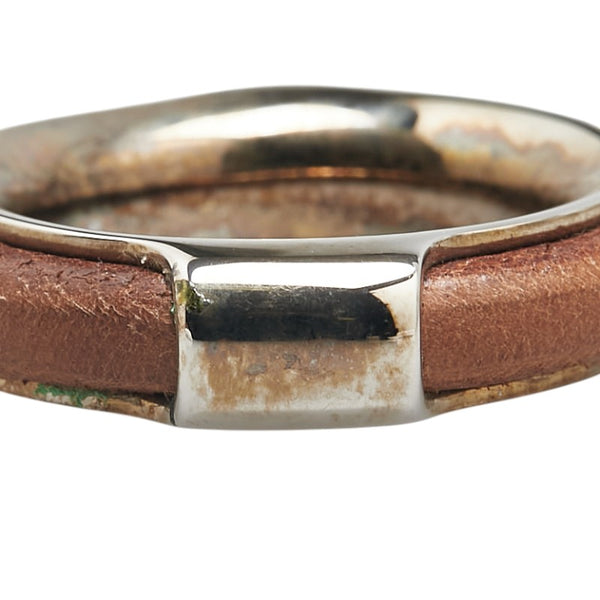 エルメス 土星 月 星 モチーフ スカーフリング シルバー ブラウン メタル レザー レディース HERMES 【中古】