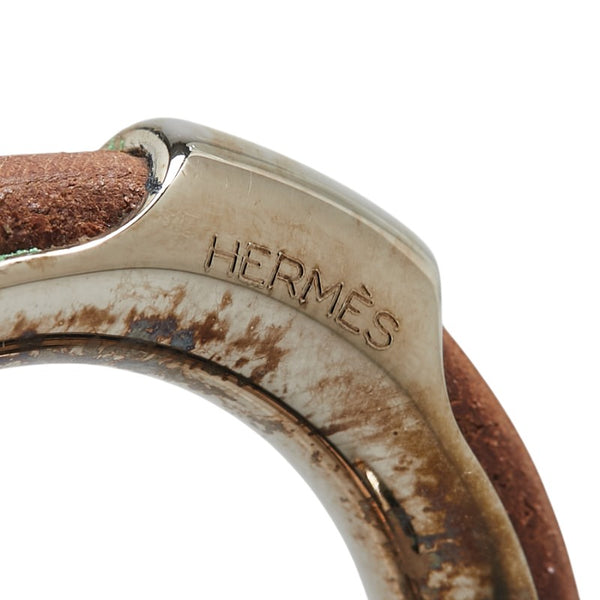 エルメス 土星 月 星 モチーフ スカーフリング シルバー ブラウン メタル レザー レディース HERMES 【中古】