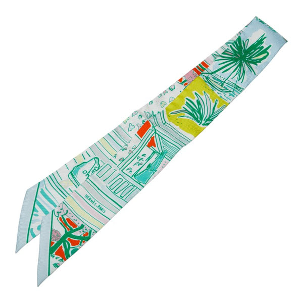 エルメス ツイリー RAYURES D'ETE レイユール デ エテ スカーフ ライトブルー グリーン マルチカラー シルク レディース HERMES 【中古】