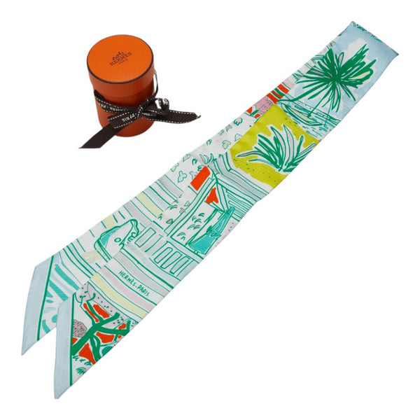 エルメス ツイリー RAYURES D'ETE レイユール デ エテ スカーフ ライトブルー グリーン マルチカラー シルク レディース HERMES 【中古】