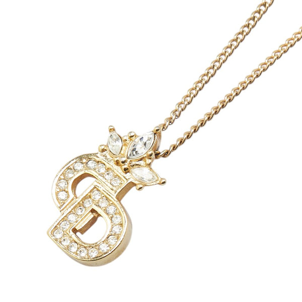 クリスチャンディオール CDロゴ ラインストーン ビジュー ネックレス ゴールド メッキ レディース Christian Dior 【中古】
