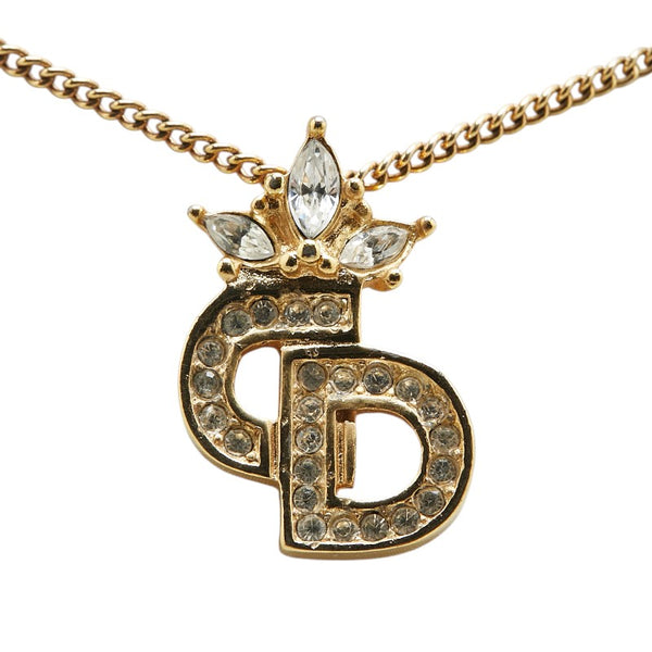 クリスチャンディオール CDロゴ ラインストーン ビジュー ネックレス ゴールド メッキ レディース Christian Dior 【中古】