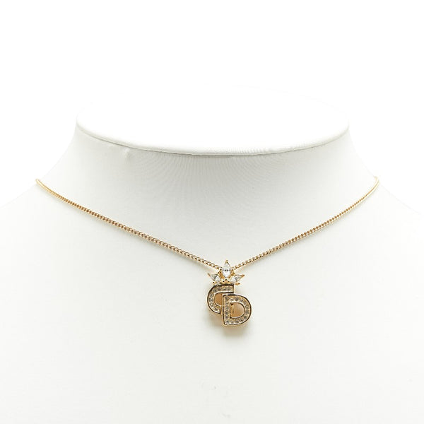 クリスチャンディオール CDロゴ ラインストーン ビジュー ネックレス ゴールド メッキ レディース Christian Dior 【中古】