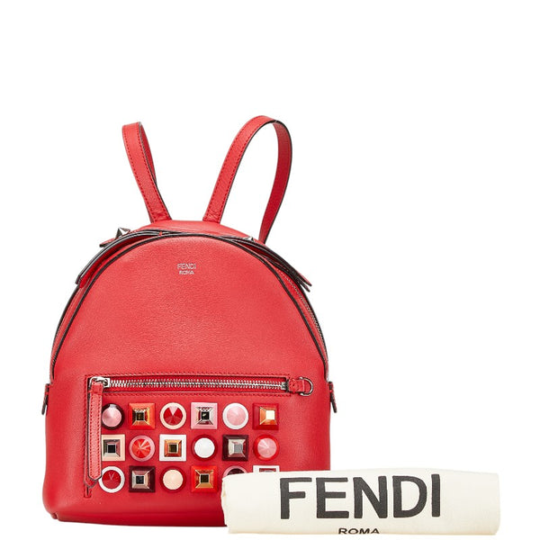 フェンディ スタッズ チェーン リュック バックパック 8BZ038 レッド レザー レディース FENDI 【中古】