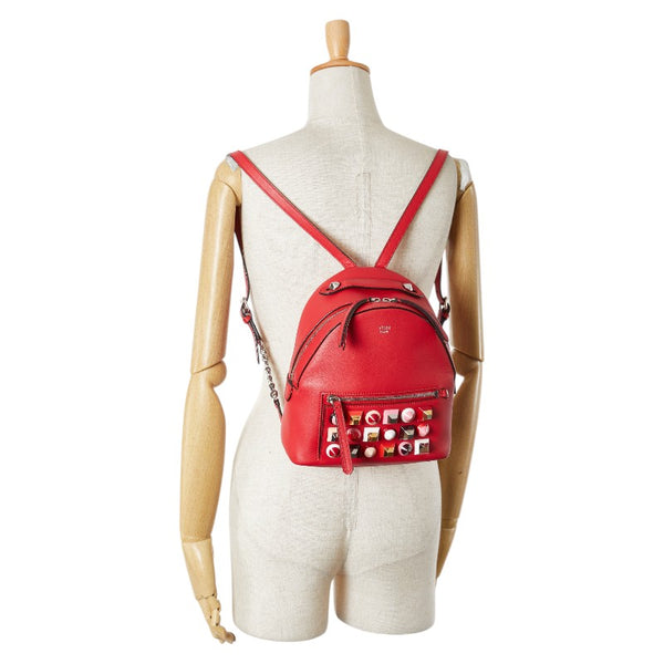 フェンディ スタッズ チェーン リュック バックパック 8BZ038 レッド レザー レディース FENDI 【中古】