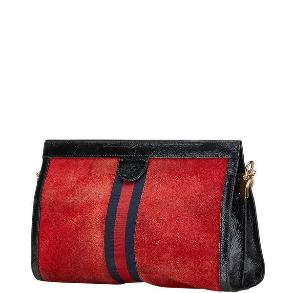 グッチ オフィディア 斜め掛け チェーン ショルダーバッグ 503876 レッド ブラック ネイビー レザー スエード レディース GUCCI 【中古】