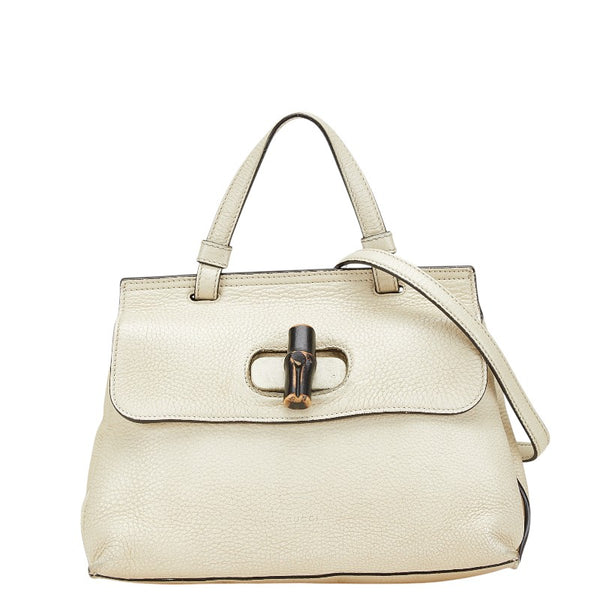 グッチ バンブー デイリー ハンドバッグ ショルダーバッグ 2WAY 370331 ホワイト レザー レディース GUCCI 【中古】