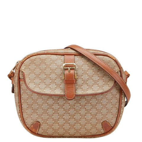 セリーヌ マカダム ショルダーバッグ ブラウン PVC レザー レディース CELINE 【中古】